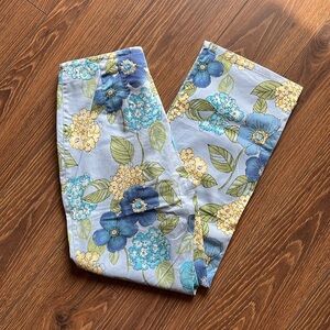 Talbots Petites High-Waisted Straight Cut Floral Pants - Blue